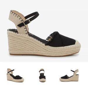 Anne Klein Women's Espadrille Black Natural Wedge Sandals size 8